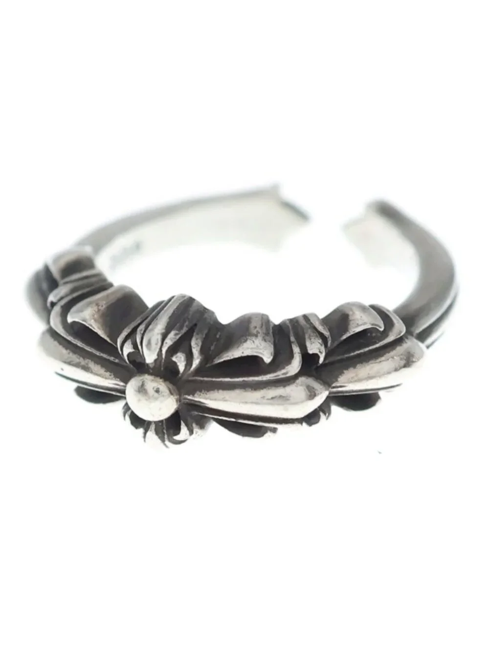 Chrome Hearts Baby Clsc Flrl Crs Classic Double Floral Cross Open Ring Silver